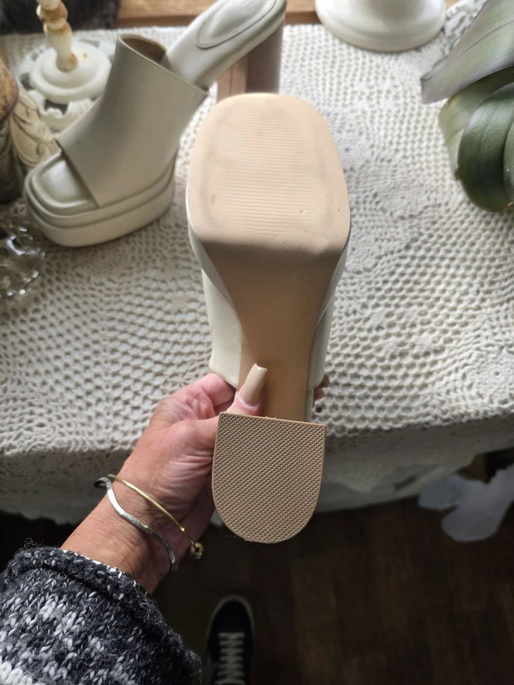 Women’s Off White Platform Mule Heel - Classic Slide Sandal - Picture 9 of 13